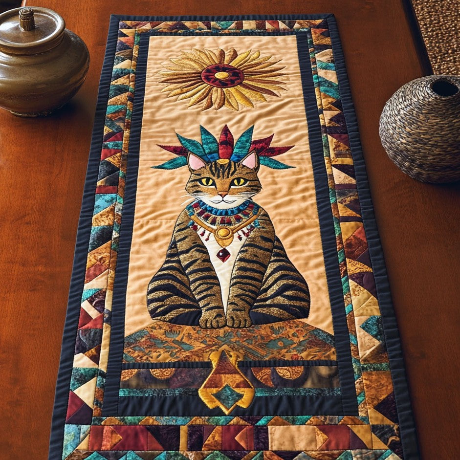 Feather Headdress Cat WY0506016CL Quilted Table Runner