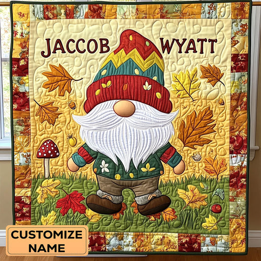 Gnome In The Leaves WY0108020CL Personalized Baby Quilt