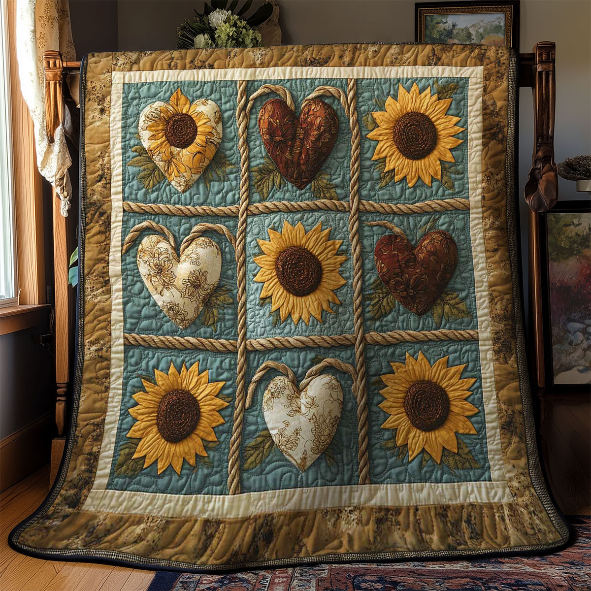 Sunflower Love Heart WN0302002CL Quilt