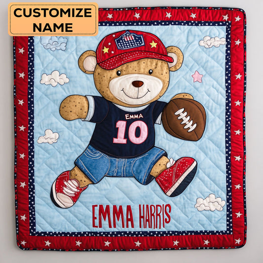 Football Teddy Hero CW2107039CL Personalized Baby Quilt