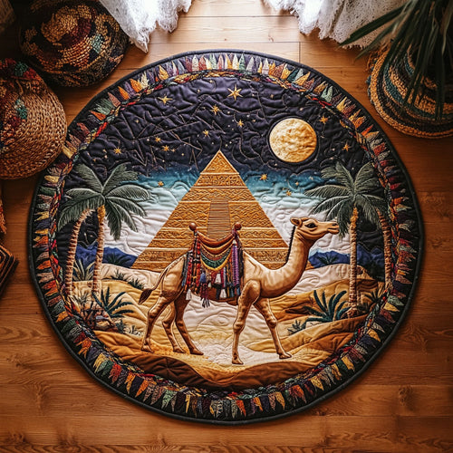 Camel In Night Desert WY1906035CL Quilted Round Mat