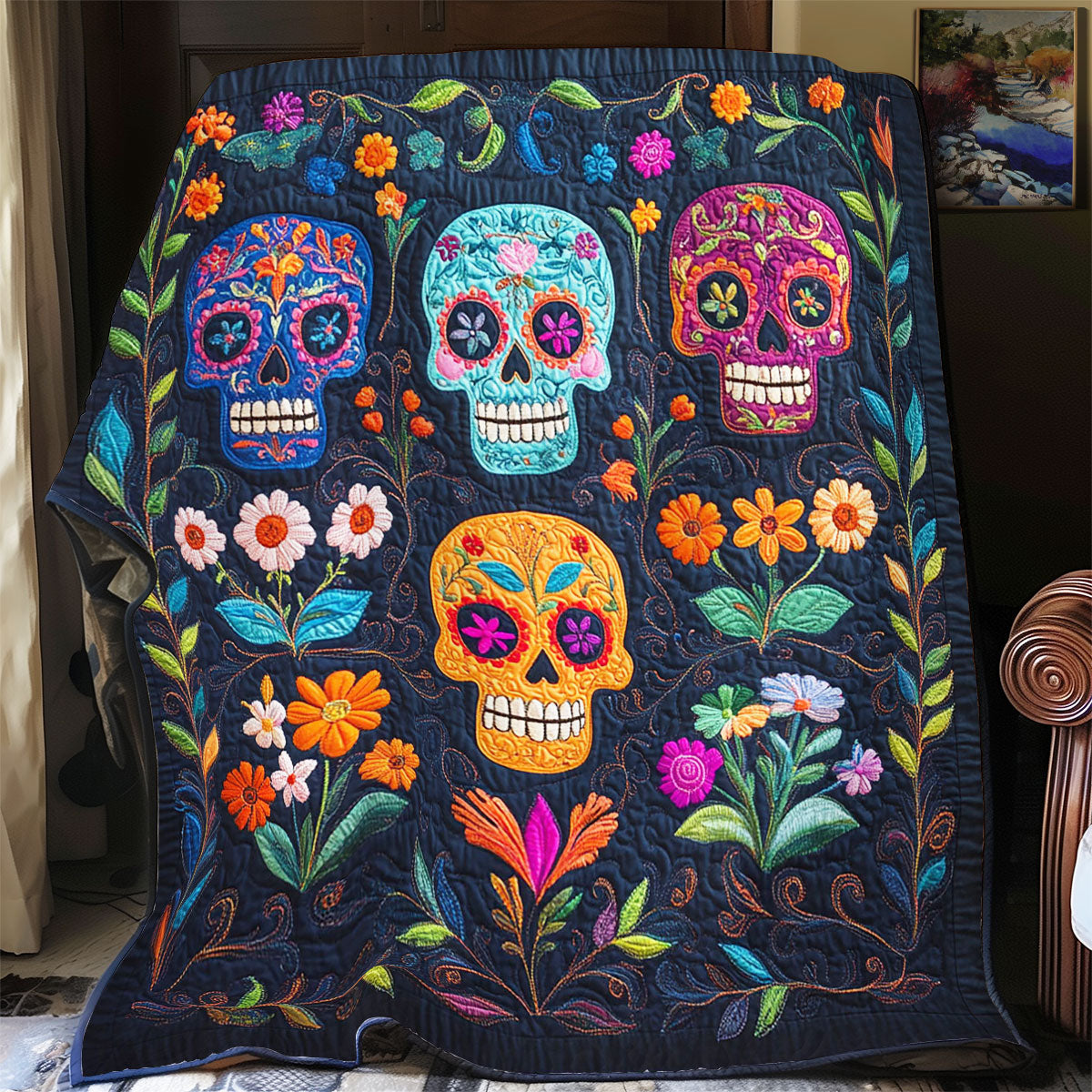 Floral Calavera WY0703026CL Quilt
