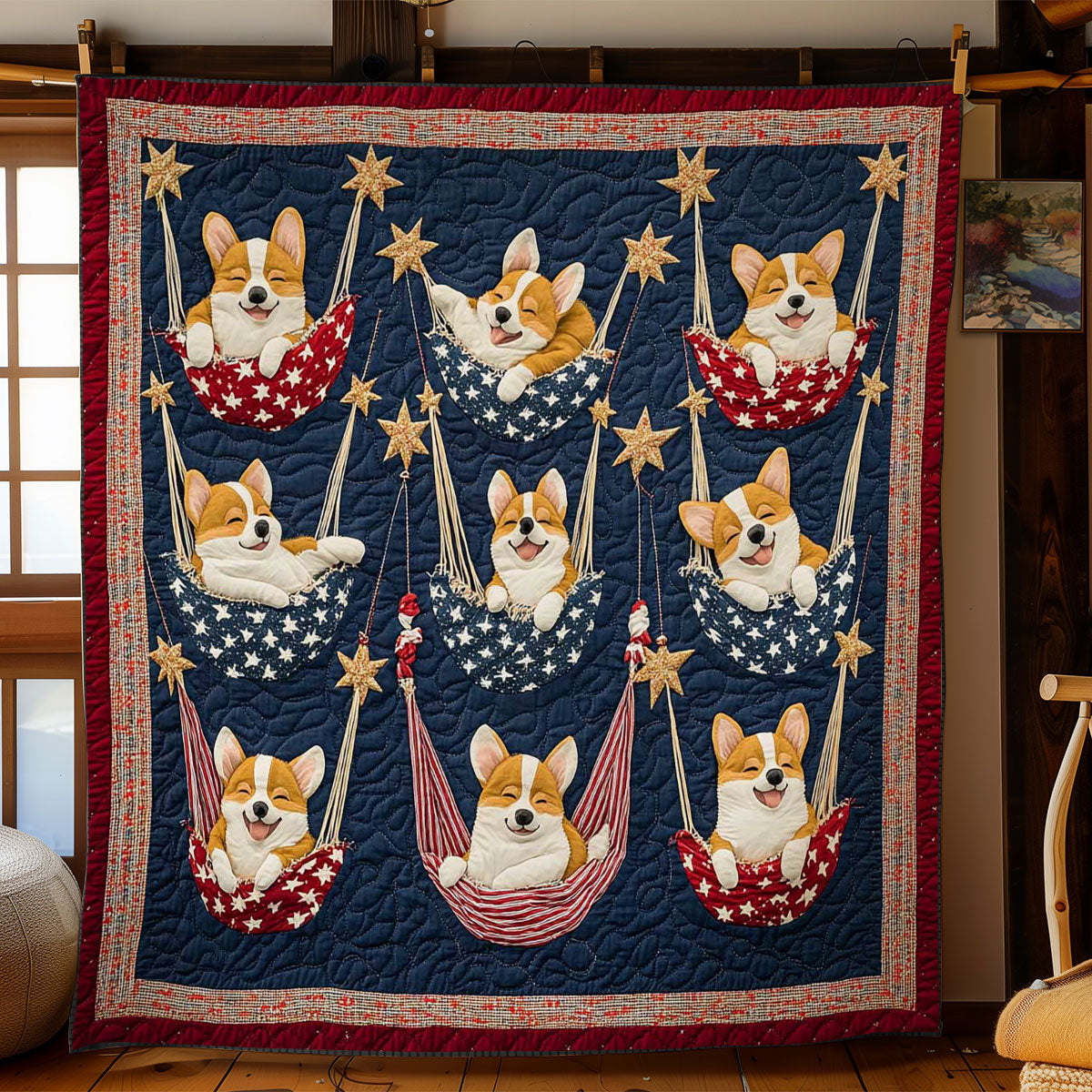 Sleepy Corgi Salute WN0804035CL Quilt