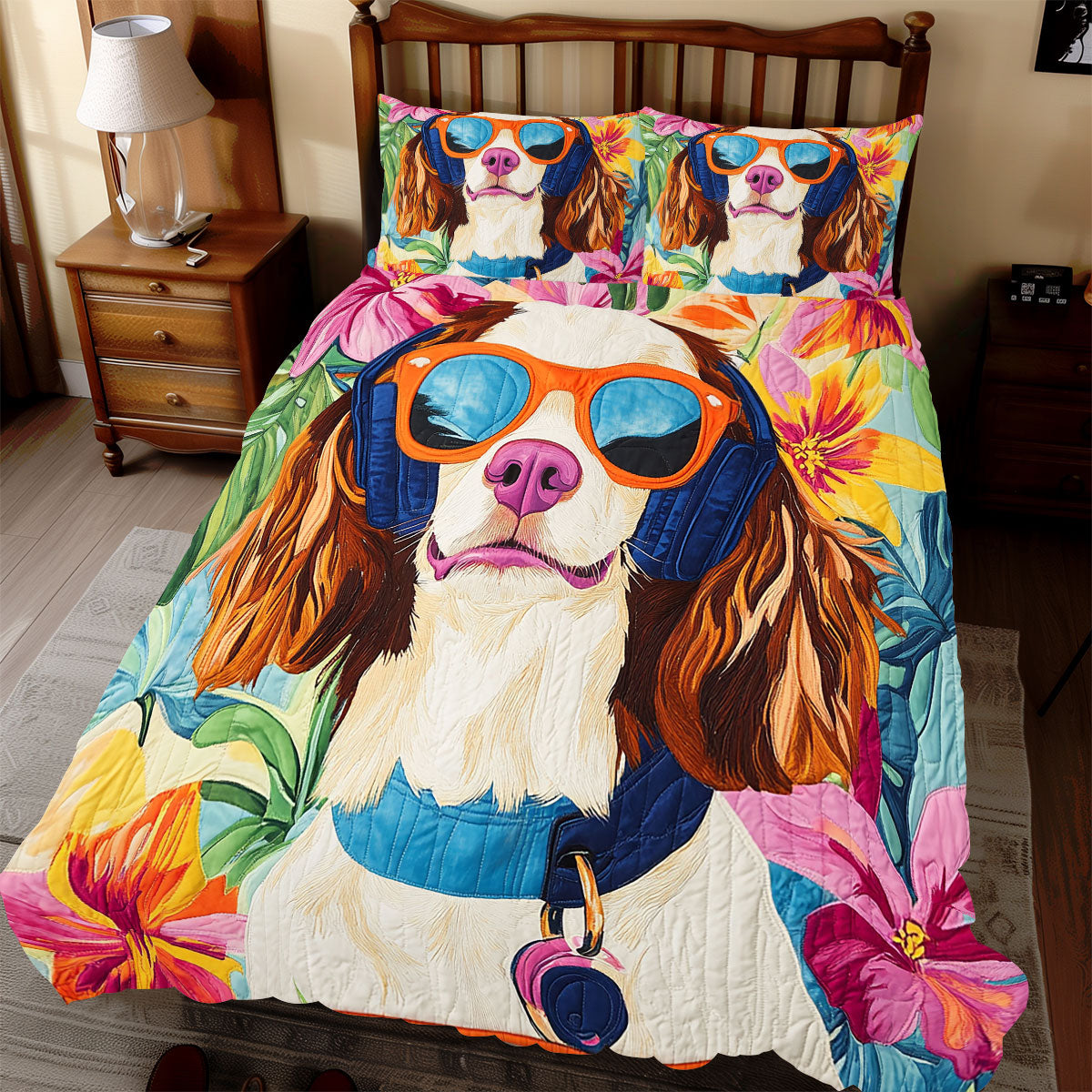 Cheerful Spaniel Dog WX1112059CL Duvet Cover Set