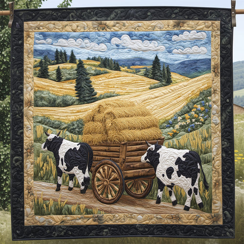 Two Cows Pulling A Hay Cart LT1909019CL Quilt