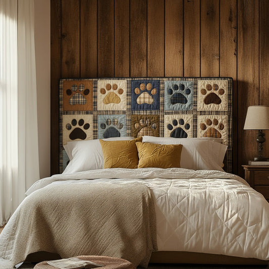 Dog Paws Patchwork XR0412001CL Quilted Headboard Slipcover