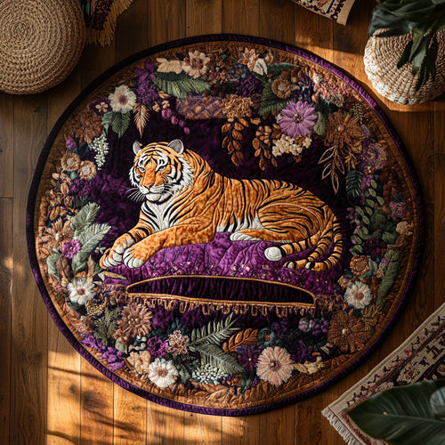 Tiger In Purple Forest WY2005039CL Quilted Round Mat