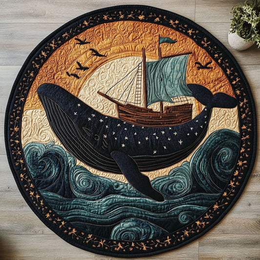 Starry Whale And Ship WN1607047CL Quilted Round Mat