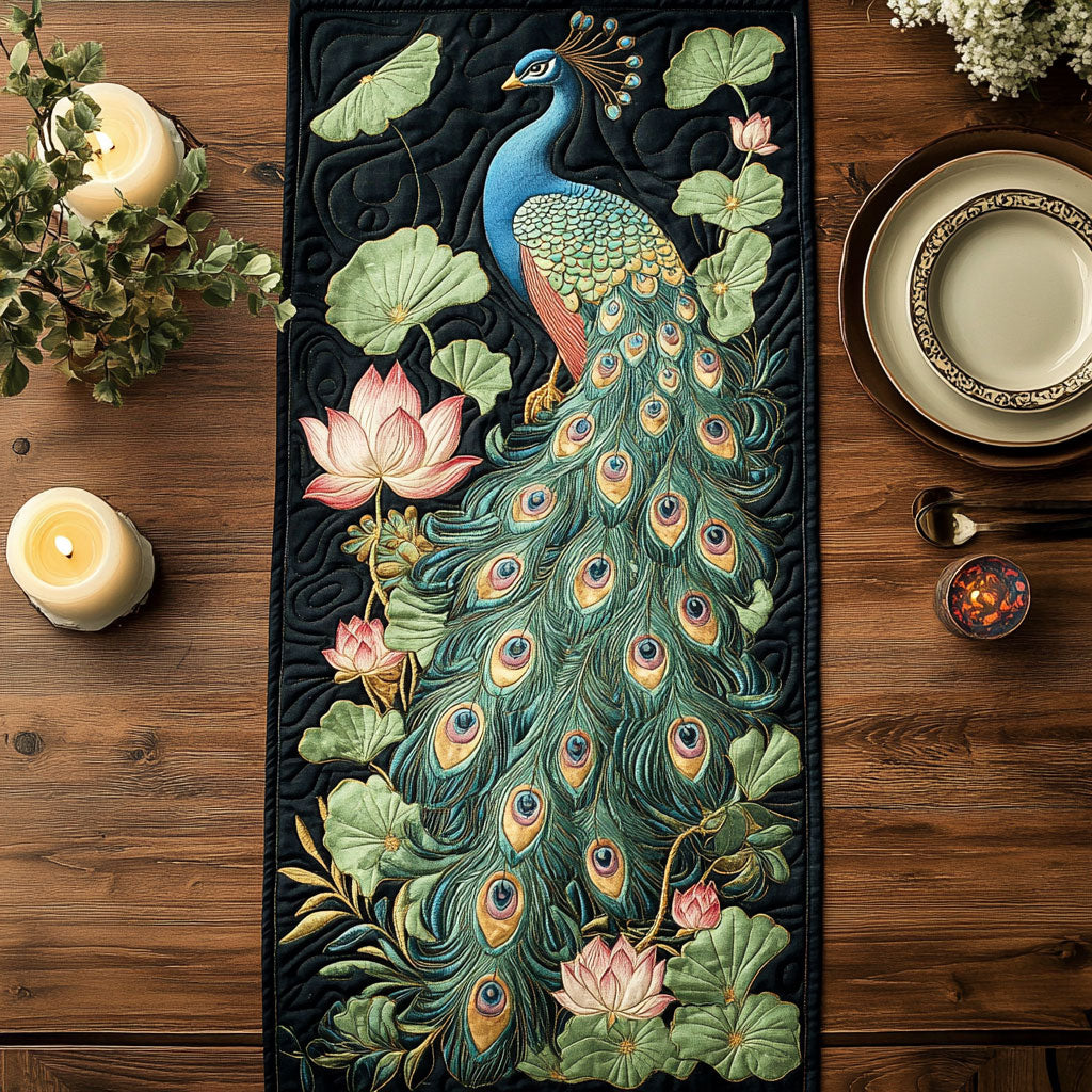 Peacock Lotus CW1207031CL Quilted Table Runner