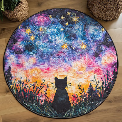 Meow Under Moonlight WJ3107044CL Quilted Round Mat