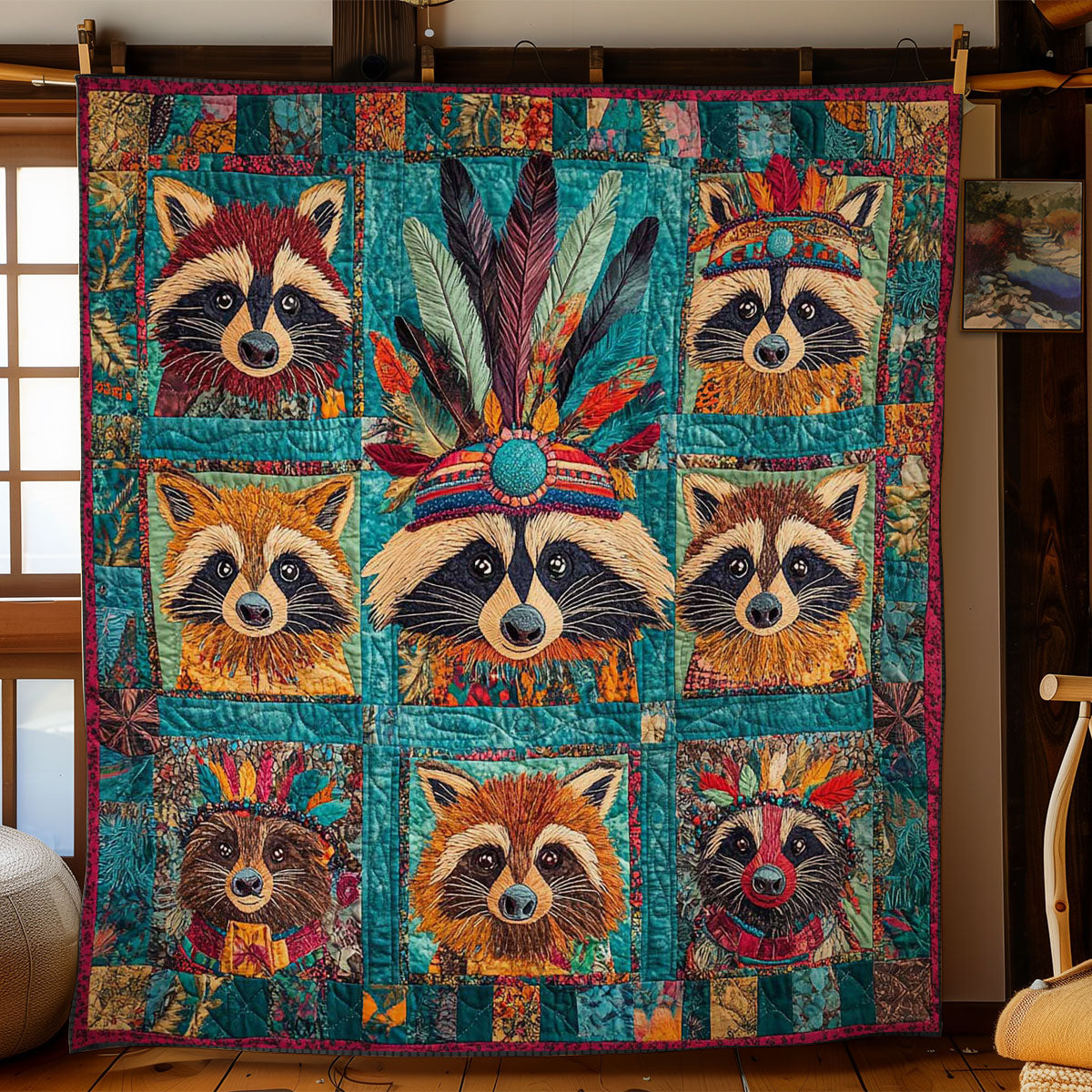 Raccoon In Feathers WN2401031CL Quilt