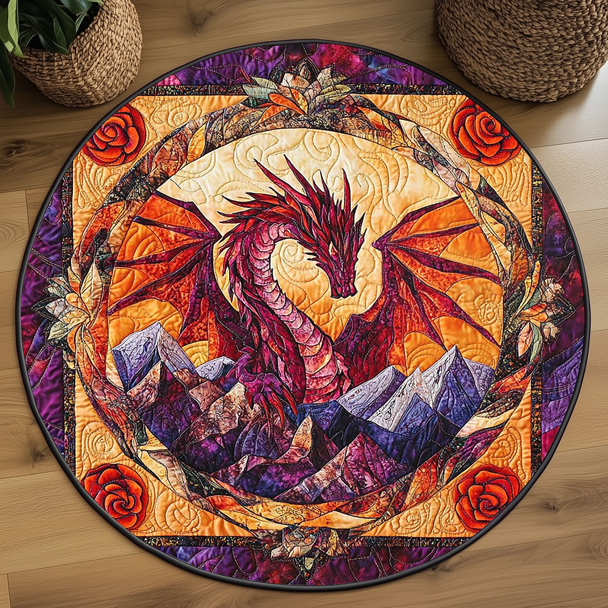 Sunset Dragon King WP0705067CL Quilted Round Mat