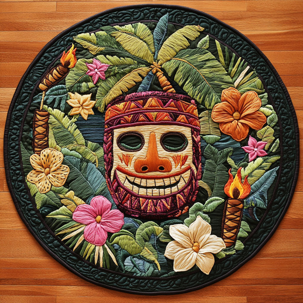 Polynesian Flora Mask WN3005032CL Quilted Round Mat