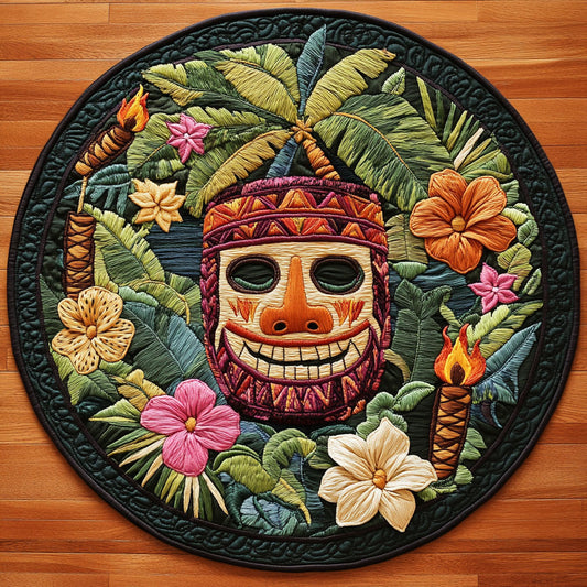 Polynesian Flora Mask WN3005032CL Quilted Round Mat