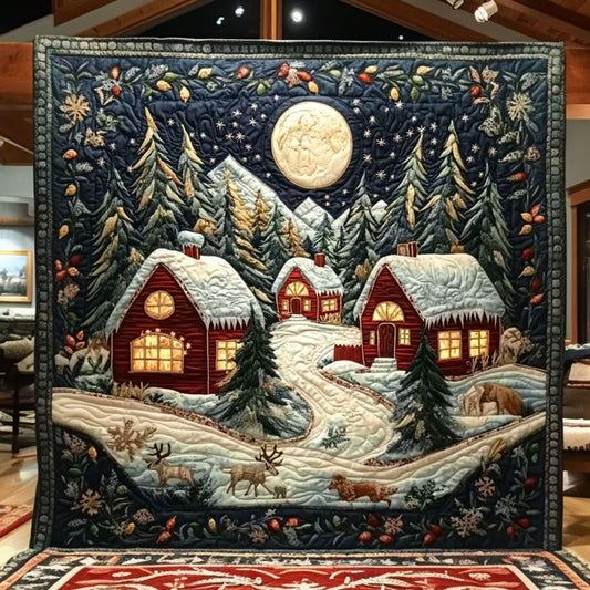 Silent Snow Forest Cabin WN0110050CL Quilt