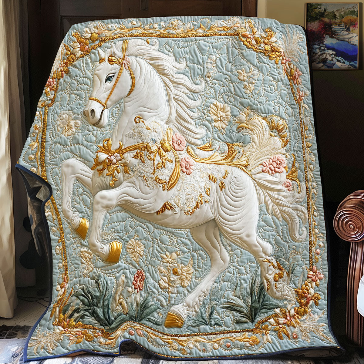 Beautiful White Horse WY1701022CL Quilt