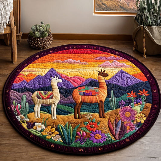Llamas In Bloom Desert CP1806011CL Quilted Round Mat