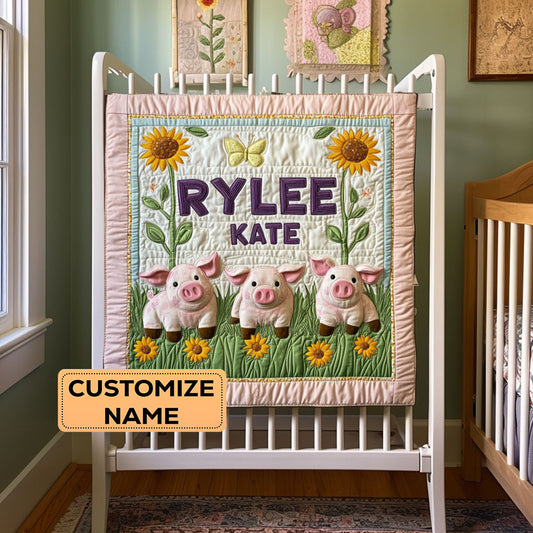 Sunflower Pig WY2907045CL Personalized Baby Quilt