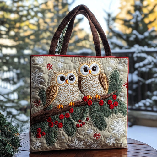 Snowy Couple Owl XR0710015CL Quilted Tote Bag