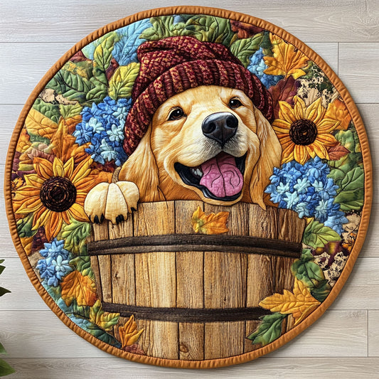 Happy Golden Retriever CW2507034CL Quilted Round Mat