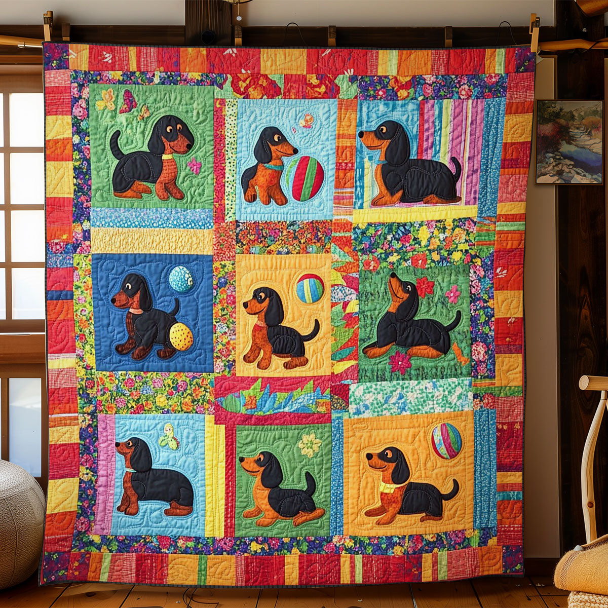 Dachshund Playing WY0801016CL Quilt