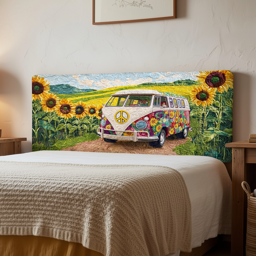 Sunflower Hippie Camper Van QA1412013CL Quilted Headboard Slipcover