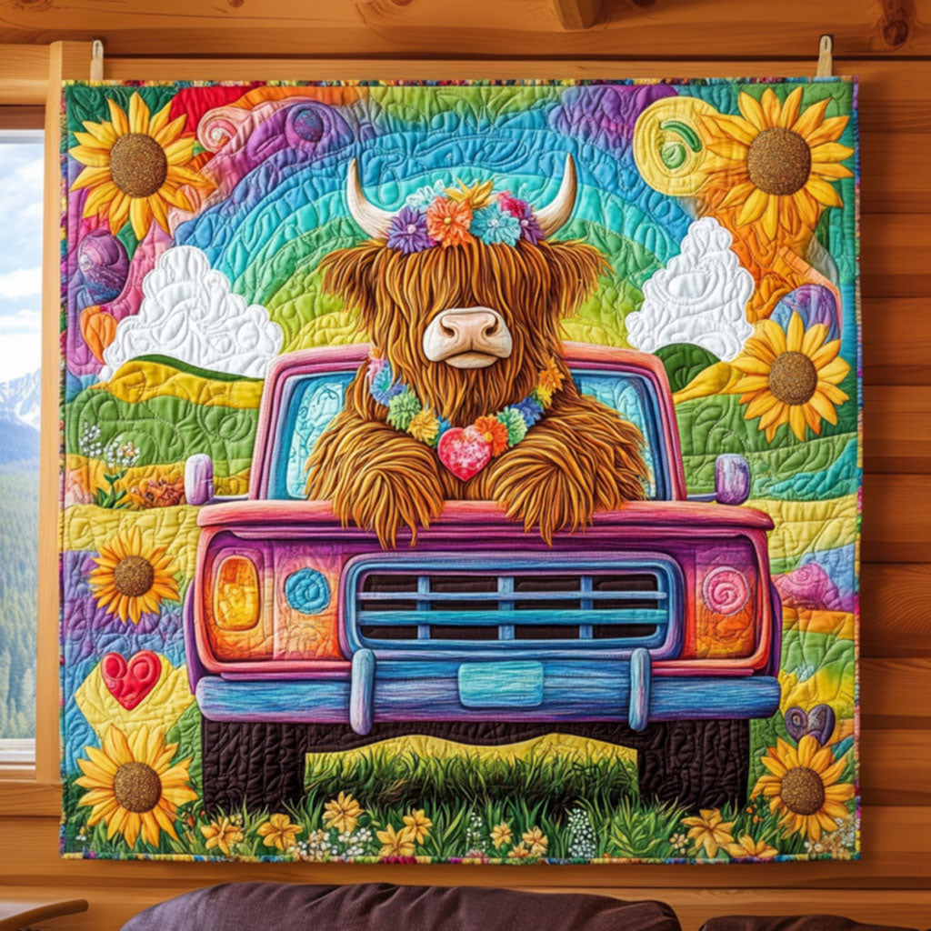 Hippie Highland Cow KL1911002CL Quilt