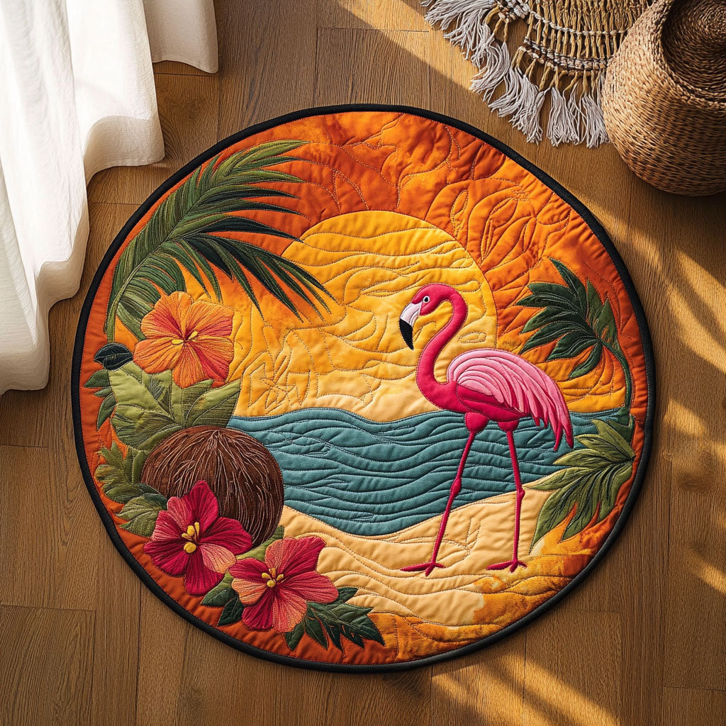 Island Sunset Flamingo WY3006101CL Quilted Round Mat