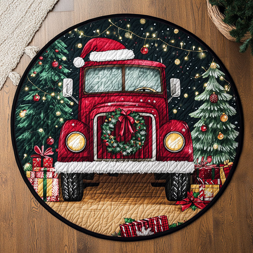 Truck Christmas Cabin WN1111083CL Quilted Round Mat