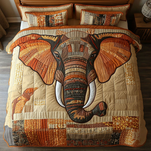Brown Patchwork Elephant WY1302067CL Duvet Cover Set