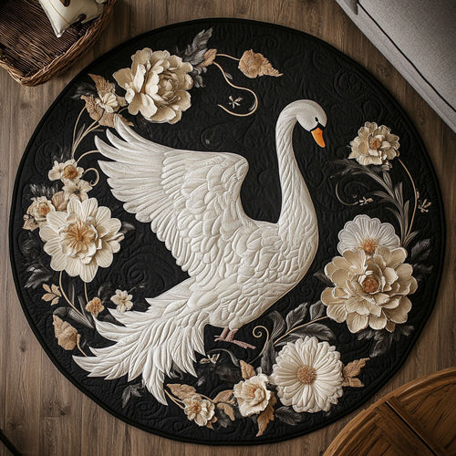 Beautiful White Swan WY2203018CL Quilted Round Mat