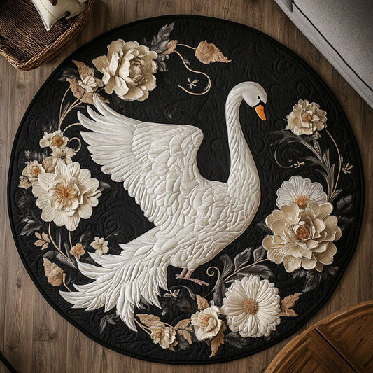 Beautiful White Swan WY2203018CL Quilted Round Mat