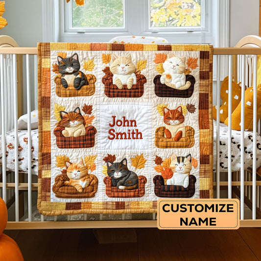 Cozy Cat Fall WY2907043CL Personalized Baby Quilt