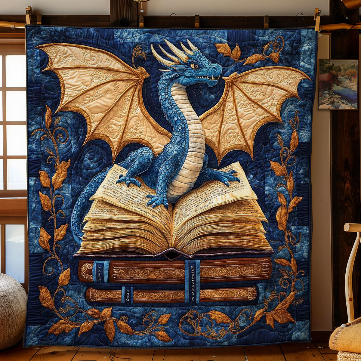 Blue Dragon And Book WN0601108CL Quilt