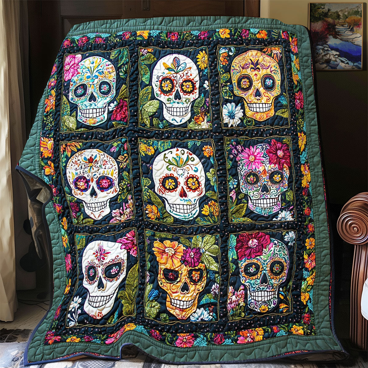 Calavera Skull Patchwork WY1108029CL Quilt