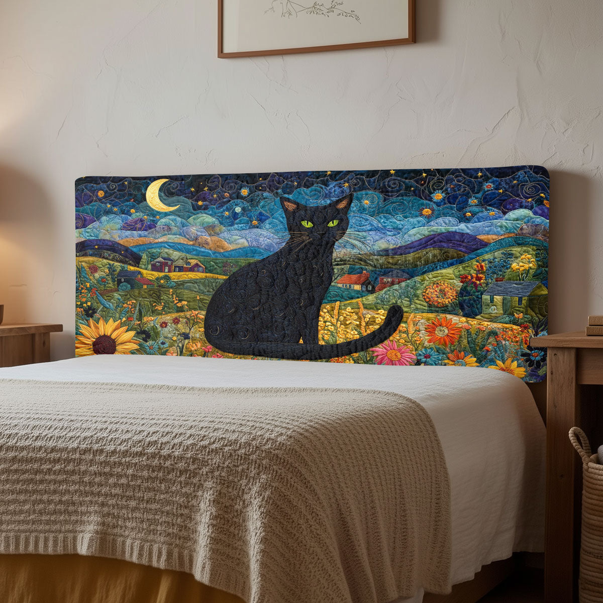 Enchanted Cat Under Moon CW2212016CL Quilted Headboard Slipcover