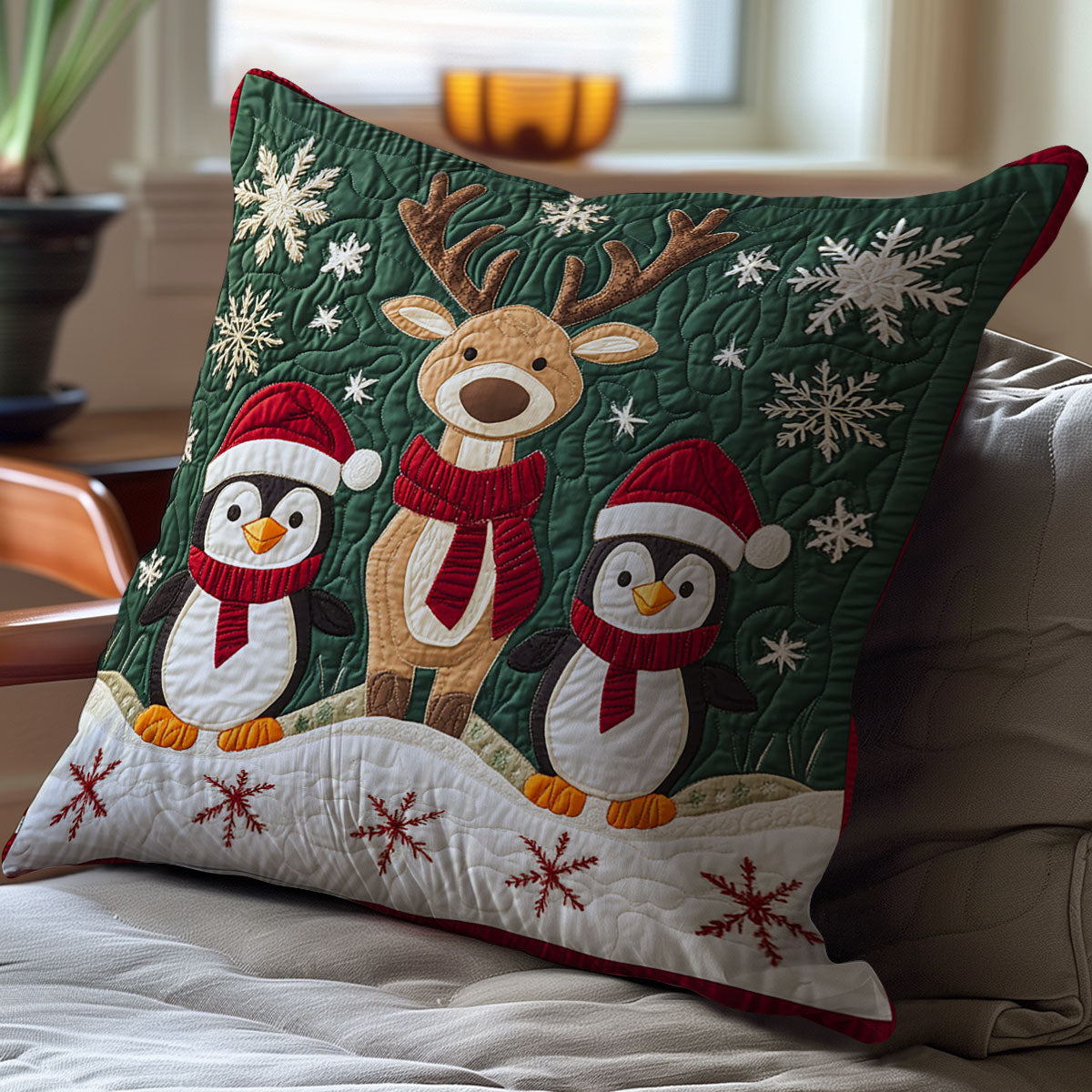 Christmas Reindeer And Penguin WJ2711045CL Quilt Pillow Case