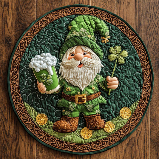 Gnome Shamrock Shuffle WN1407011CL Quilted Round Mat