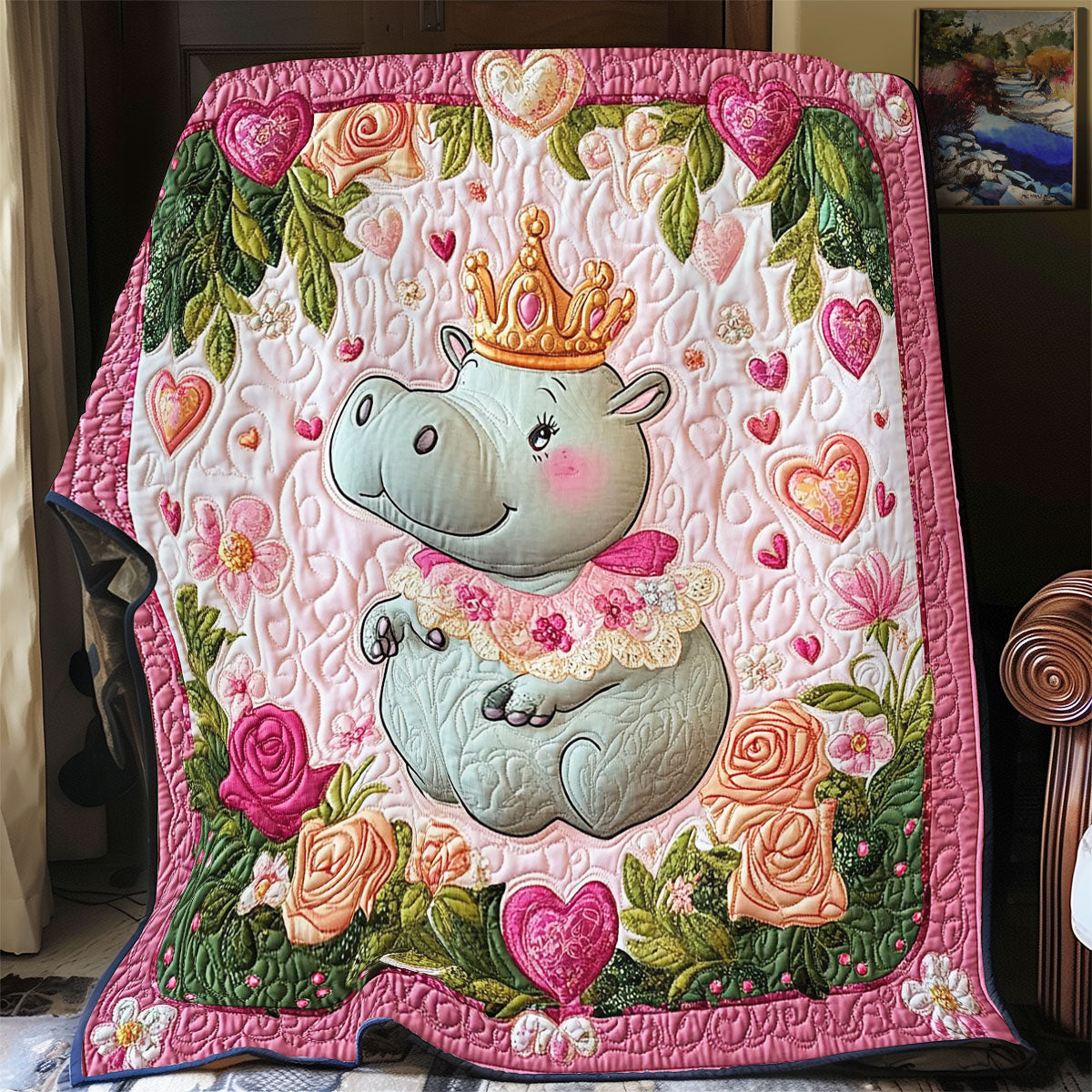 Cute Queen Hippo WY1701036CL Quilt