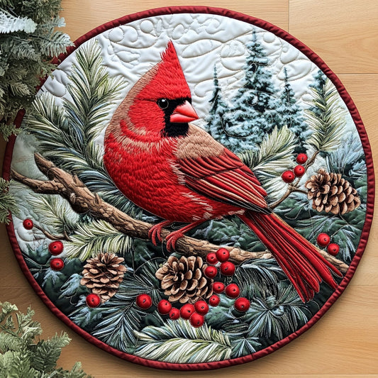 Winter Cardinal Sentinel CW0907038CL Quilted Round Mat