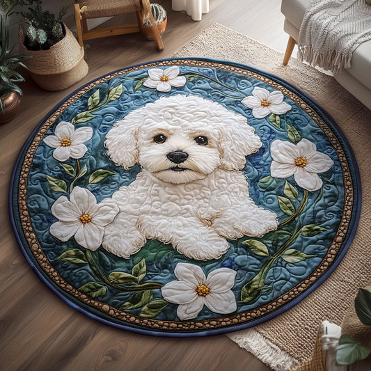Floral Pup WY2203059CL Quilted Round Mat