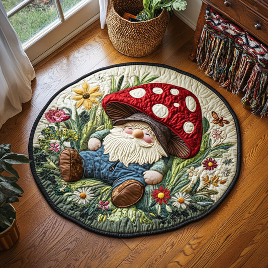 Gnome Under Mushroom WY1906049CL Quilted Round Mat