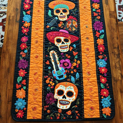 Vibrant Skull Melody WN0111018CL Quilted Table Runner