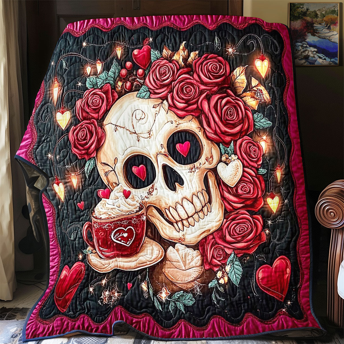 Sweet Valentine Skull WY3012033CL Quilt