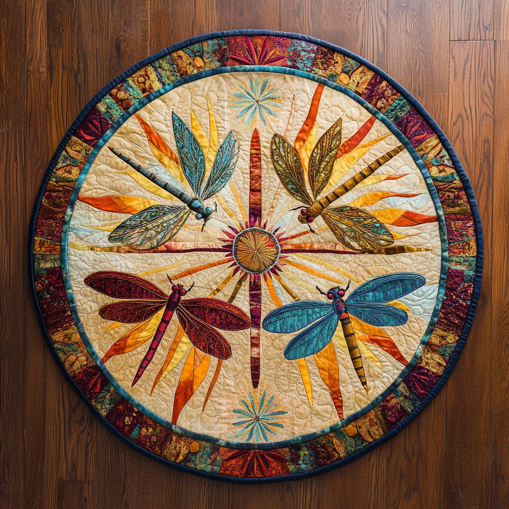 Sunburst Dragonfly WN1408107CL Quilted Round Mat