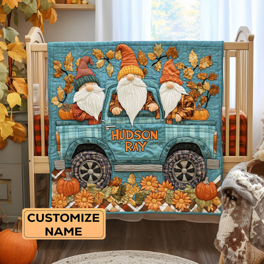 Autumn Gnome Ride WY3107001CL Personalized Baby Quilt