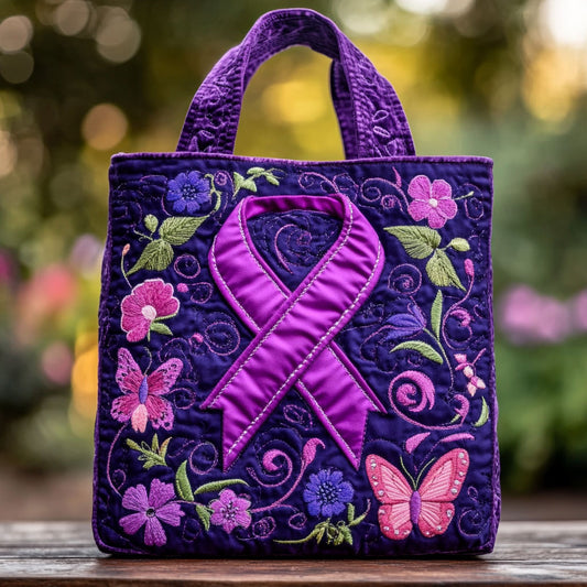 Purple Ribbon Bloom WN2909045CL Quilted Tote Bag