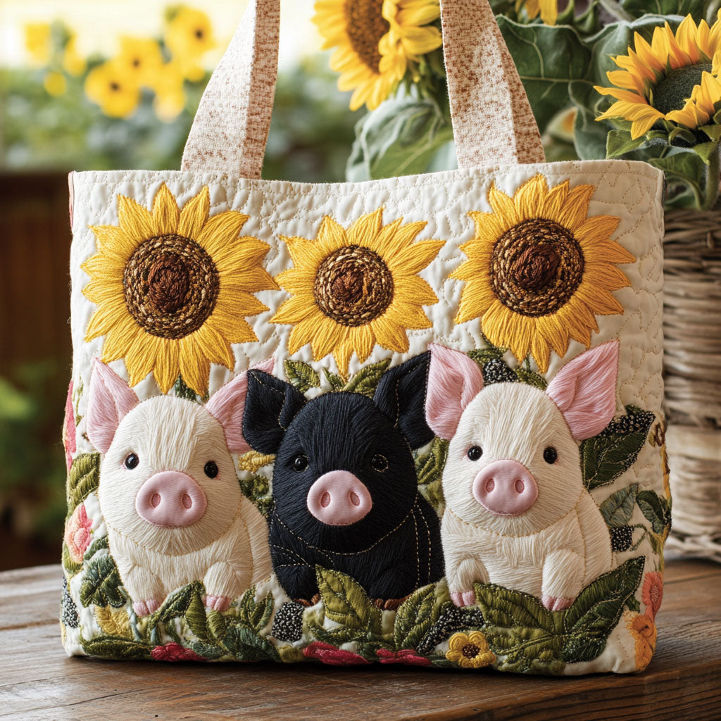 Pig Sunflower CW0801015CL Quilted Tote Bag