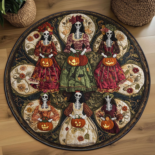 Pumpkin Bloom Skeleton Lady WN1908063CL Quilted Round Mat