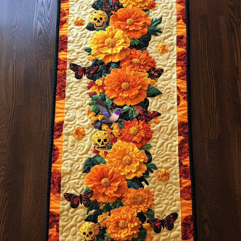 Marigold Skulls WN0111031CL Quilted Table Runner